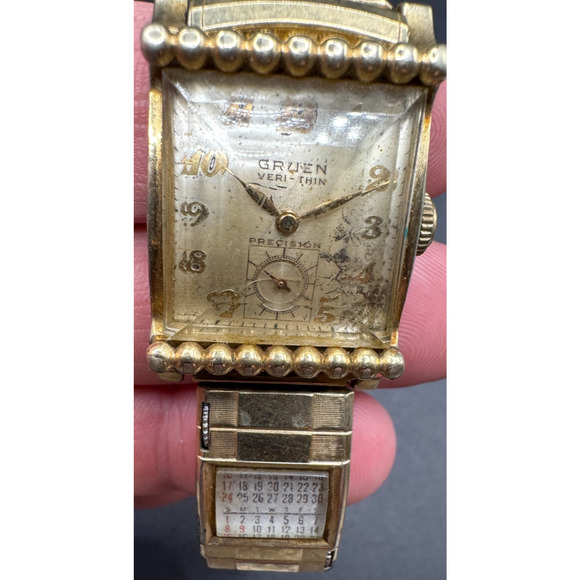 Vintage Gruen Veri-Thin Precision With Calendar Stretch Band 20mm 10k GF main image 16